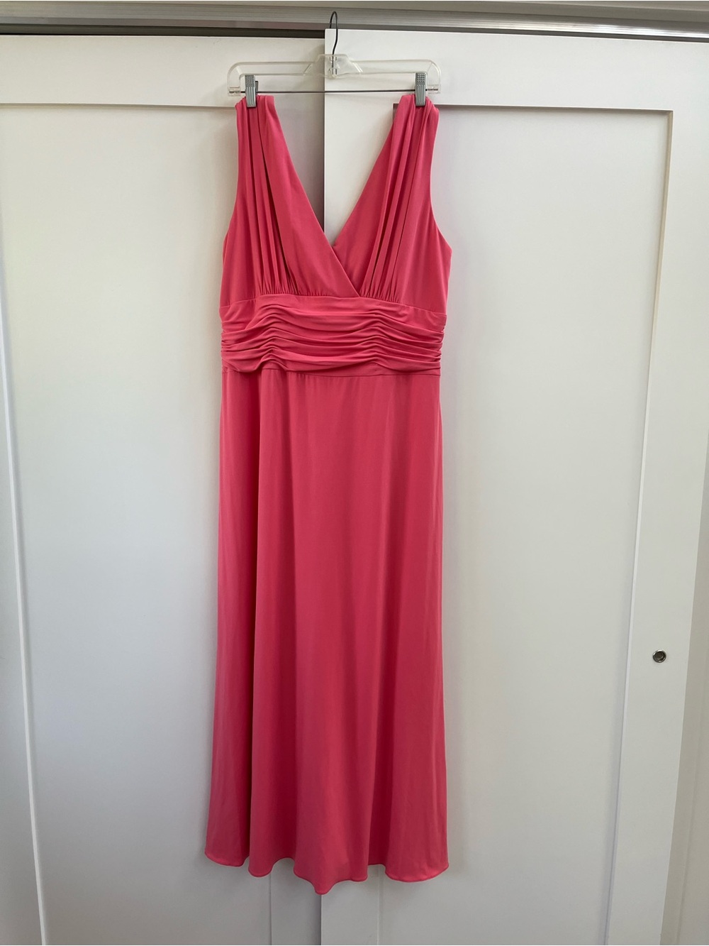 Talbots Coral Pink V-Neck Ruched Midi Dress